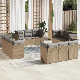    12 részes bézs polyrattan kerti ülőgarnitúra párnákkal