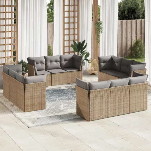  12 részes bézs polyrattan kerti ülőgarnitúra párnákkal