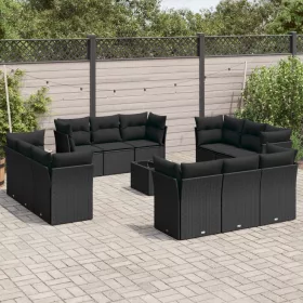    13 részes fekete polyrattan kerti ülőgarnitúra párnákkal