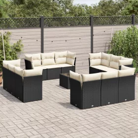    13 részes fekete polyrattan kerti ülőgarnitúra párnákkal
