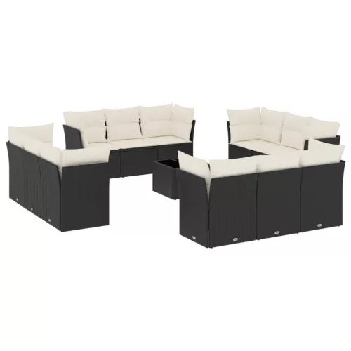  13 részes fekete polyrattan kerti ülőgarnitúra párnákkal