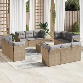    13 részes bézs polyrattan kerti ülőgarnitúra párnákkal