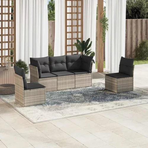  5 részes világosszürke polyrattan kerti ülőgarnitúra párnákkal