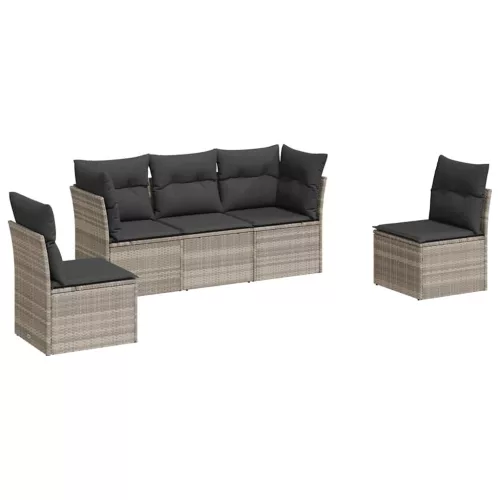  5 részes világosszürke polyrattan kerti ülőgarnitúra párnákkal