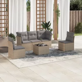  6 részes bézs polyrattan kerti ülőgarnitúra párnával