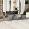  6 részes világosszürke polyrattan kerti ülőgarnitúra párnákkal