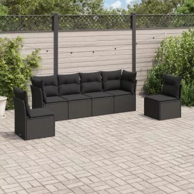    6 részes fekete polyrattan kerti ülőgarnitúra párnákkal