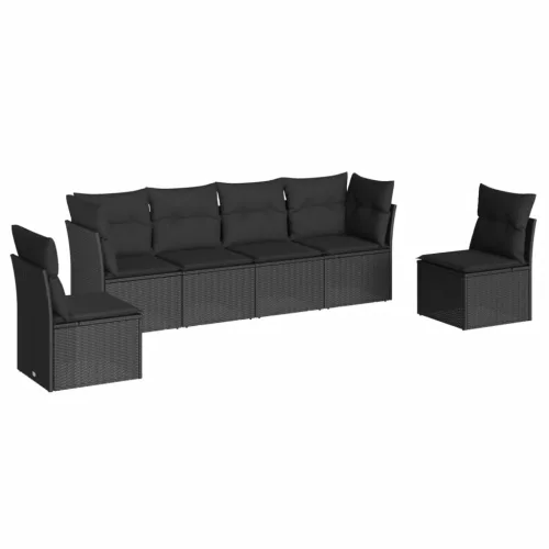  6 részes fekete polyrattan kerti ülőgarnitúra párnákkal
