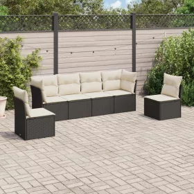    6 részes fekete polyrattan kerti ülőgarnitúra párnákkal
