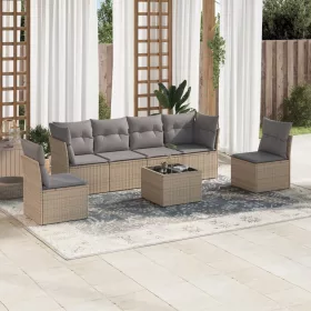    7 részes bézs polyrattan kerti ülőgarnitúra párnákkal