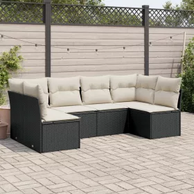    6 részes fekete polyrattan kerti ülőgarnitúra párnákkal
