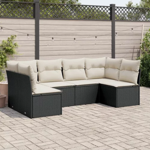  6 részes fekete polyrattan kerti ülőgarnitúra párnákkal