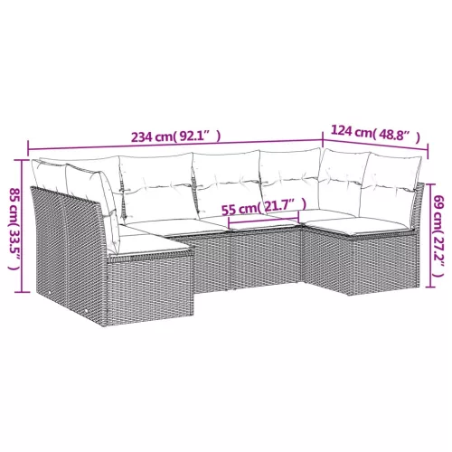  6 részes fekete polyrattan kerti ülőgarnitúra párnákkal