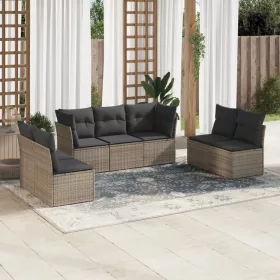    7 részes szürke polyrattan kerti ülőgarnitúra párnákkal