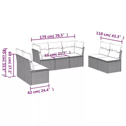  7 részes szürke polyrattan kerti ülőgarnitúra párnákkal
