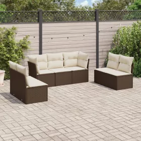    7 részes barna polyrattan kerti ülőgarnitúra párnákkal