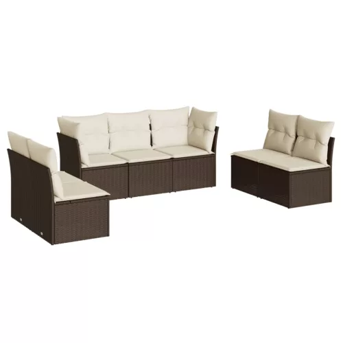  7 részes barna polyrattan kerti ülőgarnitúra párnákkal
