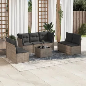    8 részes szürke polyrattan kerti ülőgarnitúra párnákkal