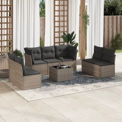  8 részes szürke polyrattan kerti ülőgarnitúra párnákkal