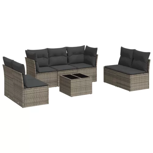  8 részes szürke polyrattan kerti ülőgarnitúra párnákkal