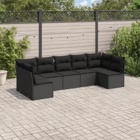    7 részes fekete polyrattan kerti ülőgarnitúra párnával