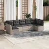  7 részes világosszürke polyrattan kerti ülőgarnitúra párnákkal