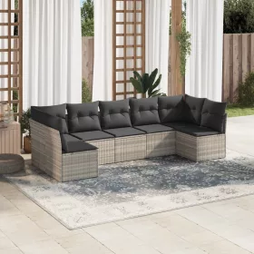    7 részes világosszürke polyrattan kerti ülőgarnitúra párnákkal
