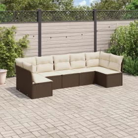    7 részes barna polyrattan kerti ülőgarnitúra párnákkal