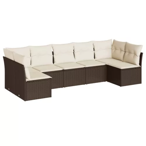  7 részes barna polyrattan kerti ülőgarnitúra párnákkal