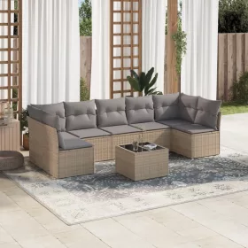  8 részes bézs polyrattan kerti ülőgarnitúra párnával