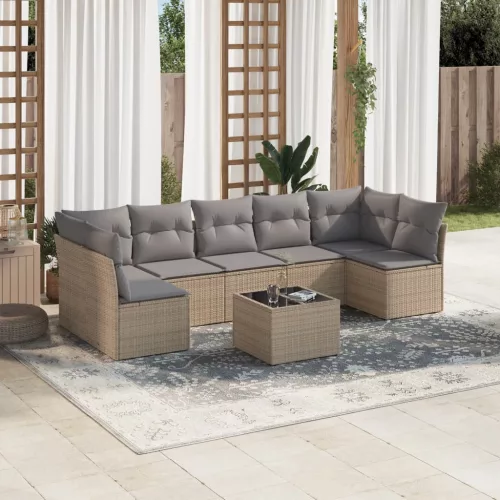  8 részes bézs polyrattan kerti ülőgarnitúra párnával