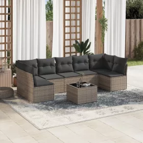   8 részes szürke polyrattan kerti ülőgarnitúra párnákkal