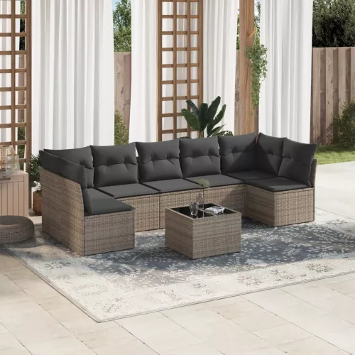  8 részes szürke polyrattan kerti ülőgarnitúra párnákkal