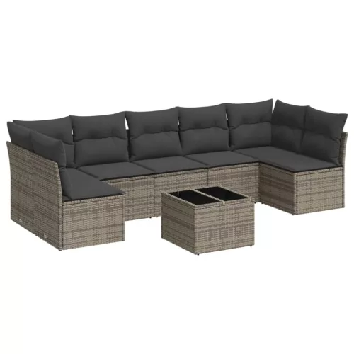  8 részes szürke polyrattan kerti ülőgarnitúra párnákkal