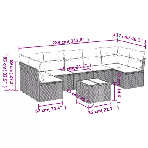  8 részes szürke polyrattan kerti ülőgarnitúra párnákkal