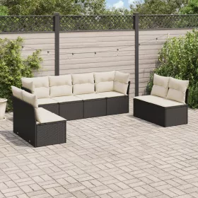    8 részes fekete polyrattan kerti ülőgarnitúra párnákkal