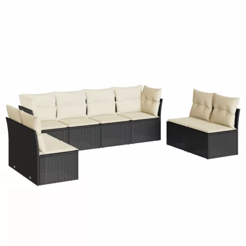  8 részes fekete polyrattan kerti ülőgarnitúra párnákkal