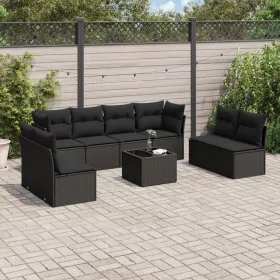    9 részes fekete polyrattan kerti ülőgarnitúra párnákkal