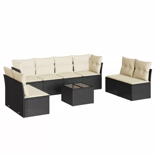  9 részes fekete polyrattan kerti ülőgarnitúra párnákkal