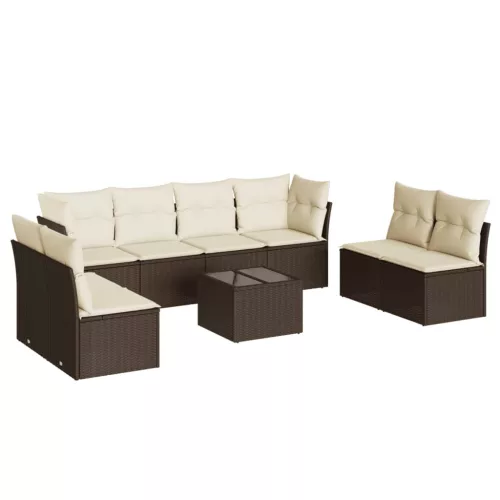  9 részes barna polyrattan kerti ülőgarnitúra párnákkal