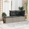  3 részes világosszürke polyrattan kerti ülőgarnitúra párnával