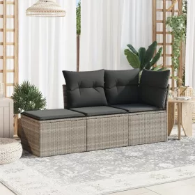    3 részes világosszürke polyrattan kerti ülőgarnitúra párnával