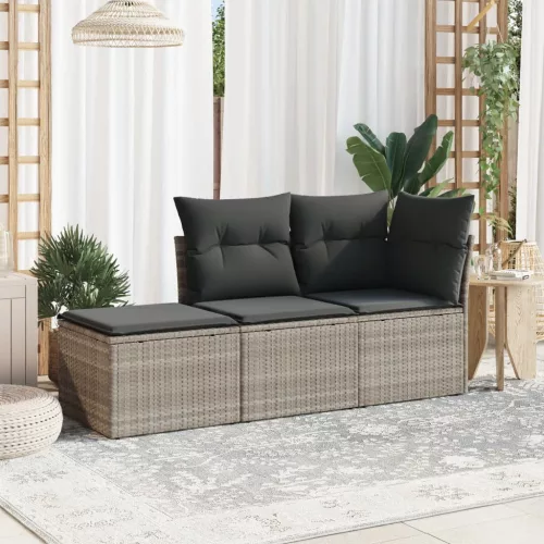  3 részes világosszürke polyrattan kerti ülőgarnitúra párnával