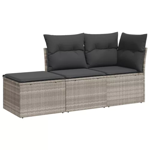  3 részes világosszürke polyrattan kerti ülőgarnitúra párnával