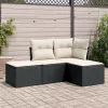  4 részes fekete polyrattan kerti ülőgarnitúra párnákkal