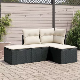    4 részes fekete polyrattan kerti ülőgarnitúra párnákkal