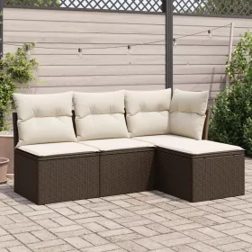    4 részes barna polyrattan kerti ülőgarnitúra párnákkal