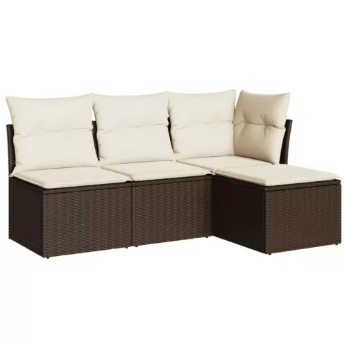  4 részes barna polyrattan kerti ülőgarnitúra párnákkal