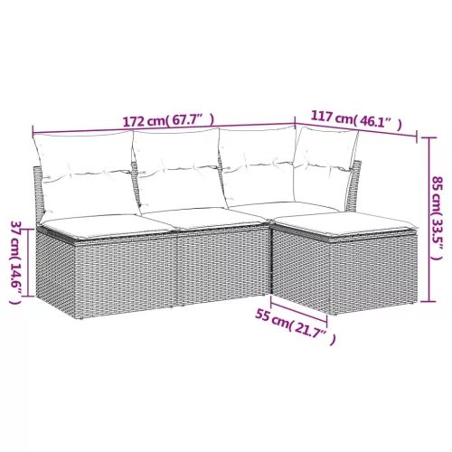  4 részes barna polyrattan kerti ülőgarnitúra párnákkal