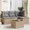  5 részes bézs polyrattan kerti ülőgarnitúra párnákkal